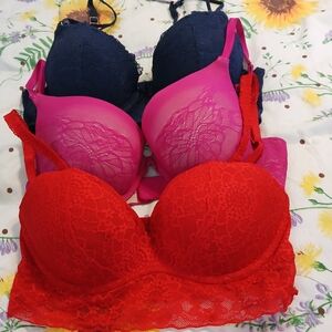 Lace Elegance Bra Set - Red, Pink, and Navy